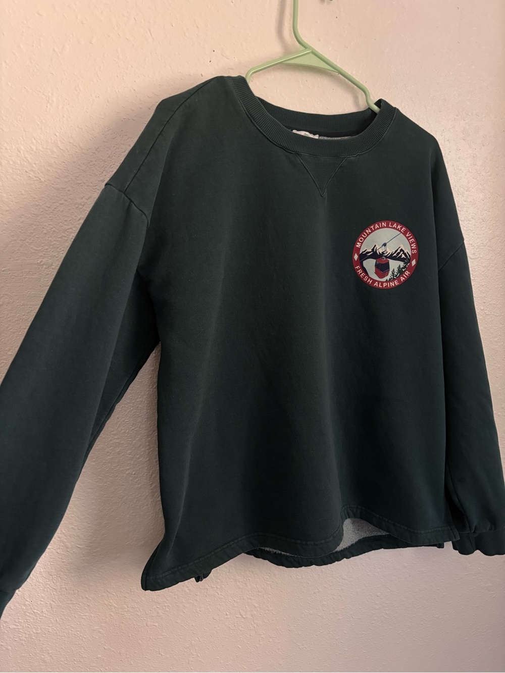Forest Green Mountain Patch Sweatshirt with Red Accent Graphic